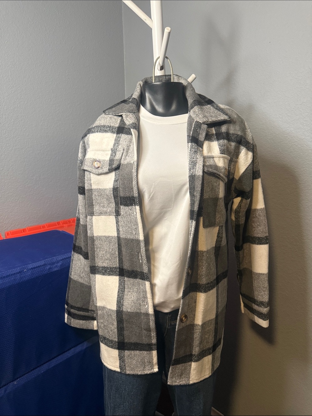 Checked Shacket Jacket - Black & White Plaid